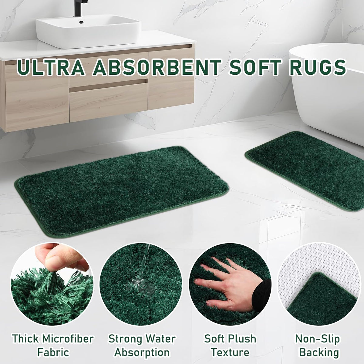 Bathroom Sets with Shower Curtain and Rugs - Elegant Bathroom Set, 27PC Bathroom Accessories Set, Green Bathroom Set, Mini Trash Can, Toilet Brush, Trash Can & Soap Dispenser