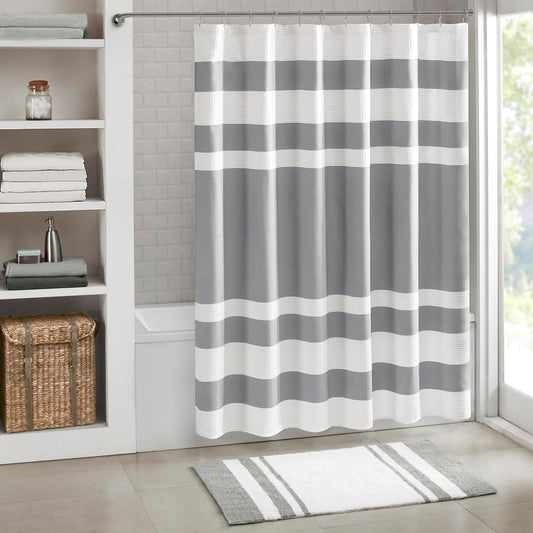 Madison Park Spa Waffle Shower Curtain for Bathroom, 72 x 72, Grey