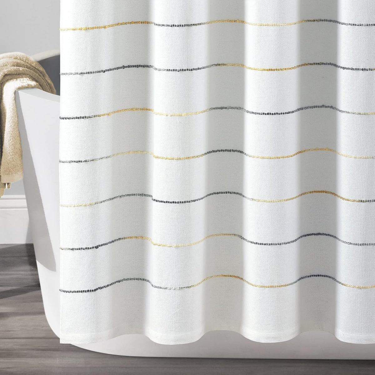 Lush Decor Ombre Stripe Yarn Dyed Cotton Shower Curtain, 72" W x 72" L, Navy & Multi - Fabric Shower Curtains - Striped Bathroom Curtain - Farmhouse & Coastal Decor