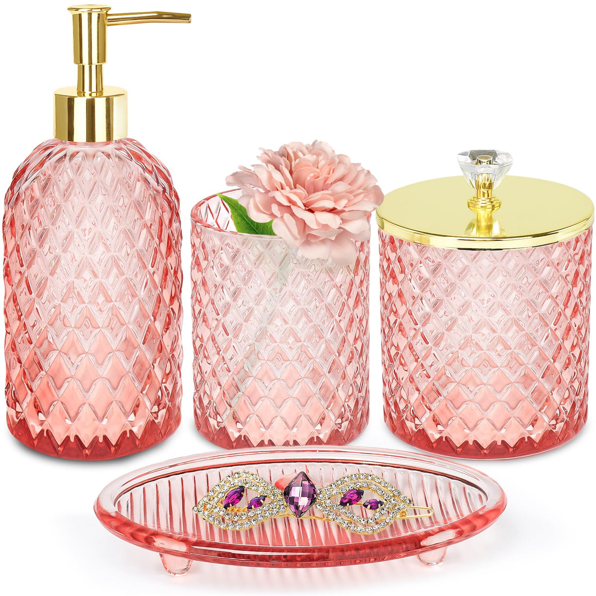 Haturi Glass Bathroom Accessories Set, Sage Green Bathroom Set, 4 Pcs