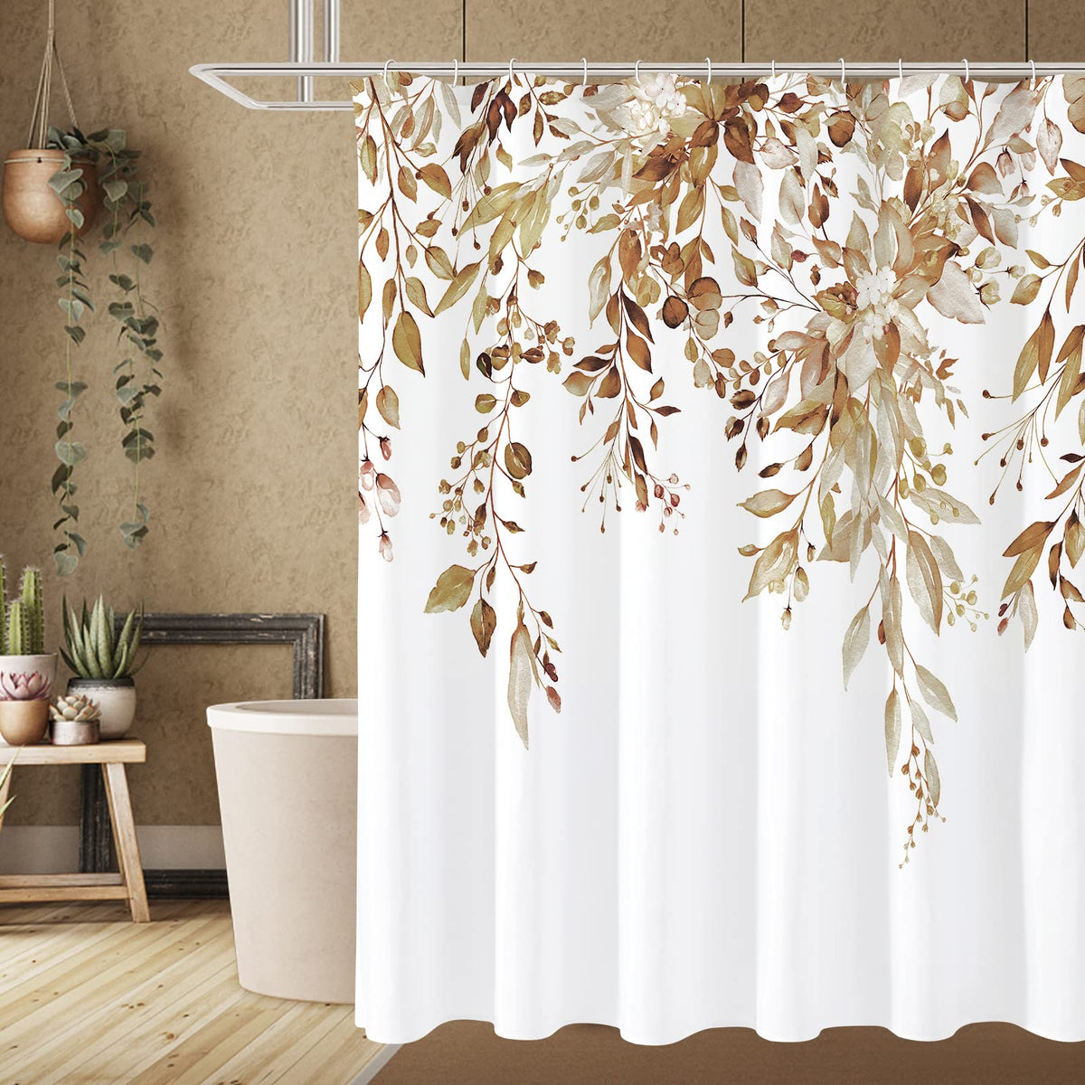 Gibelle Olive Green Eucalyptus Shower Curtain, Floral Print, 72x72