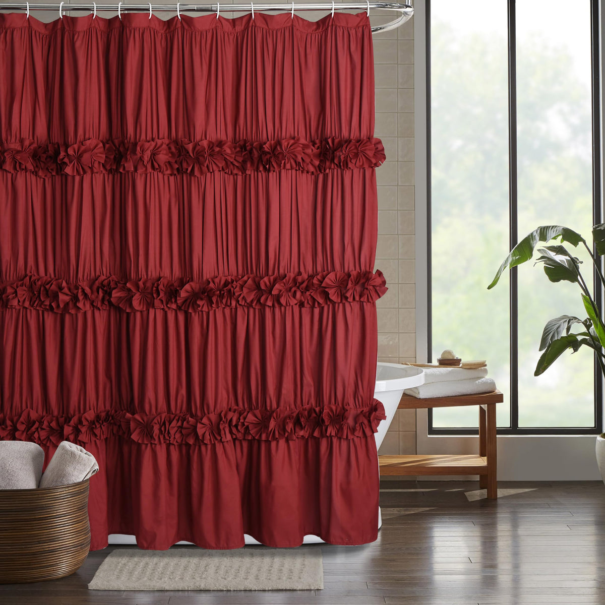 Homechoice Decor Camel Ruffle Shower Curtain 72" W x 72" H