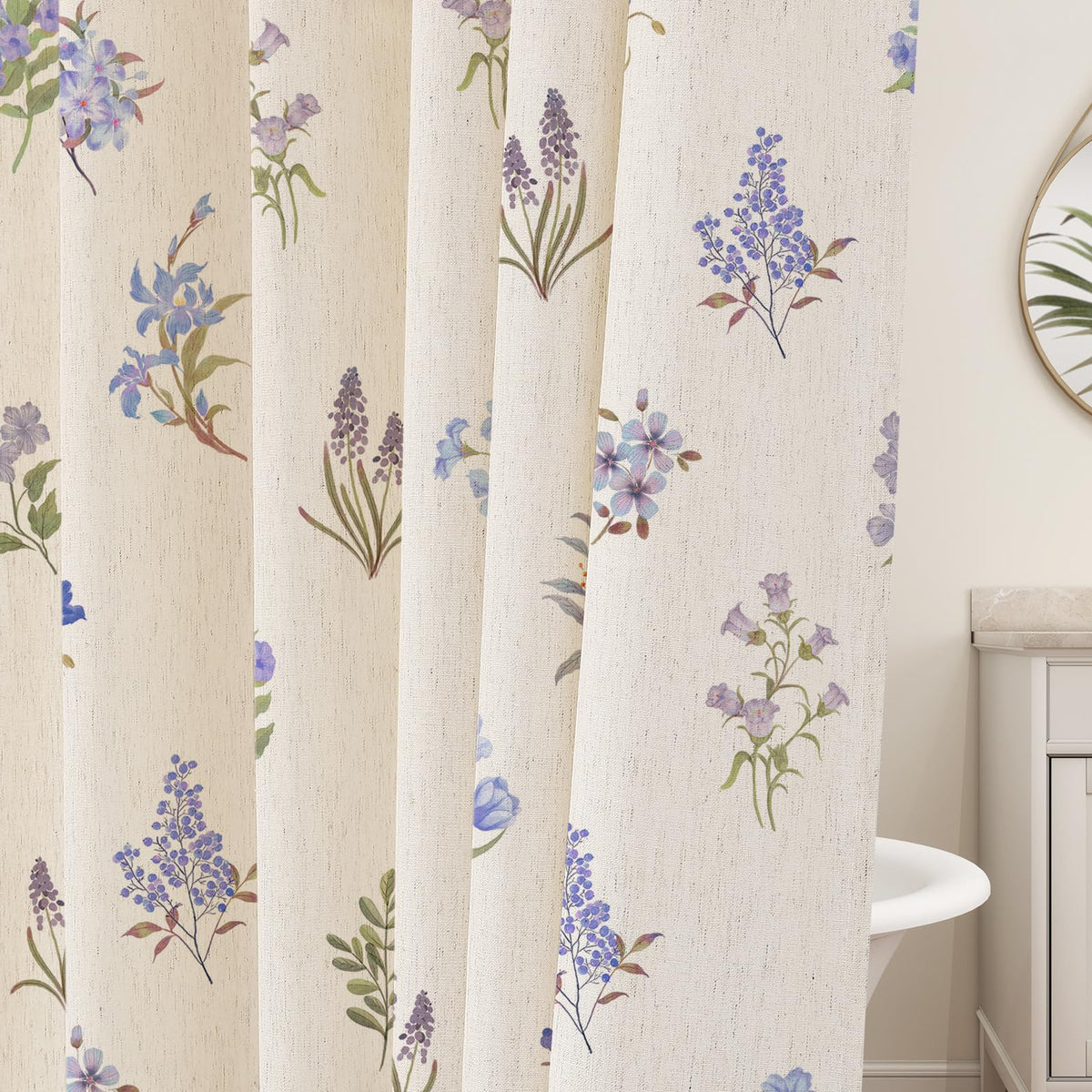 Floral Linen Shower Curtain, Spring Vintage Farmhouse Style, 72x72