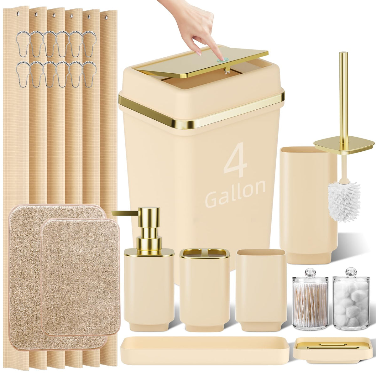 Pink Bathroom Set, 9-Piece Accessories with 4-Gallon Swing-Top Trash Can