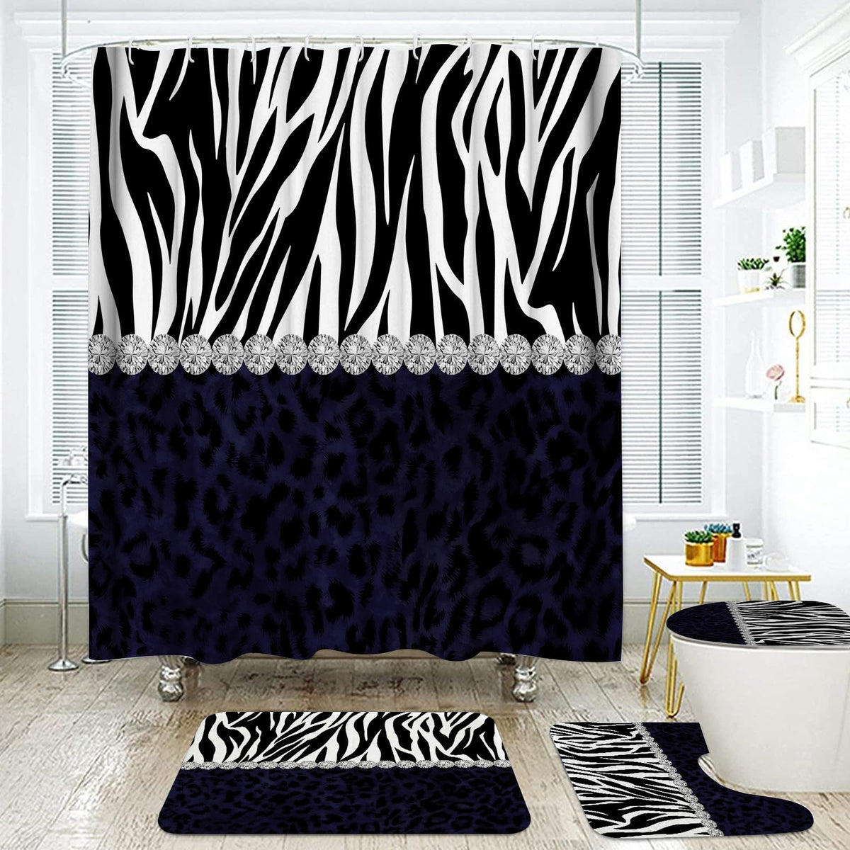 Leopard Shower Curtain 4Pcs Cheetah Print Shower Curtain Sets with Rugs