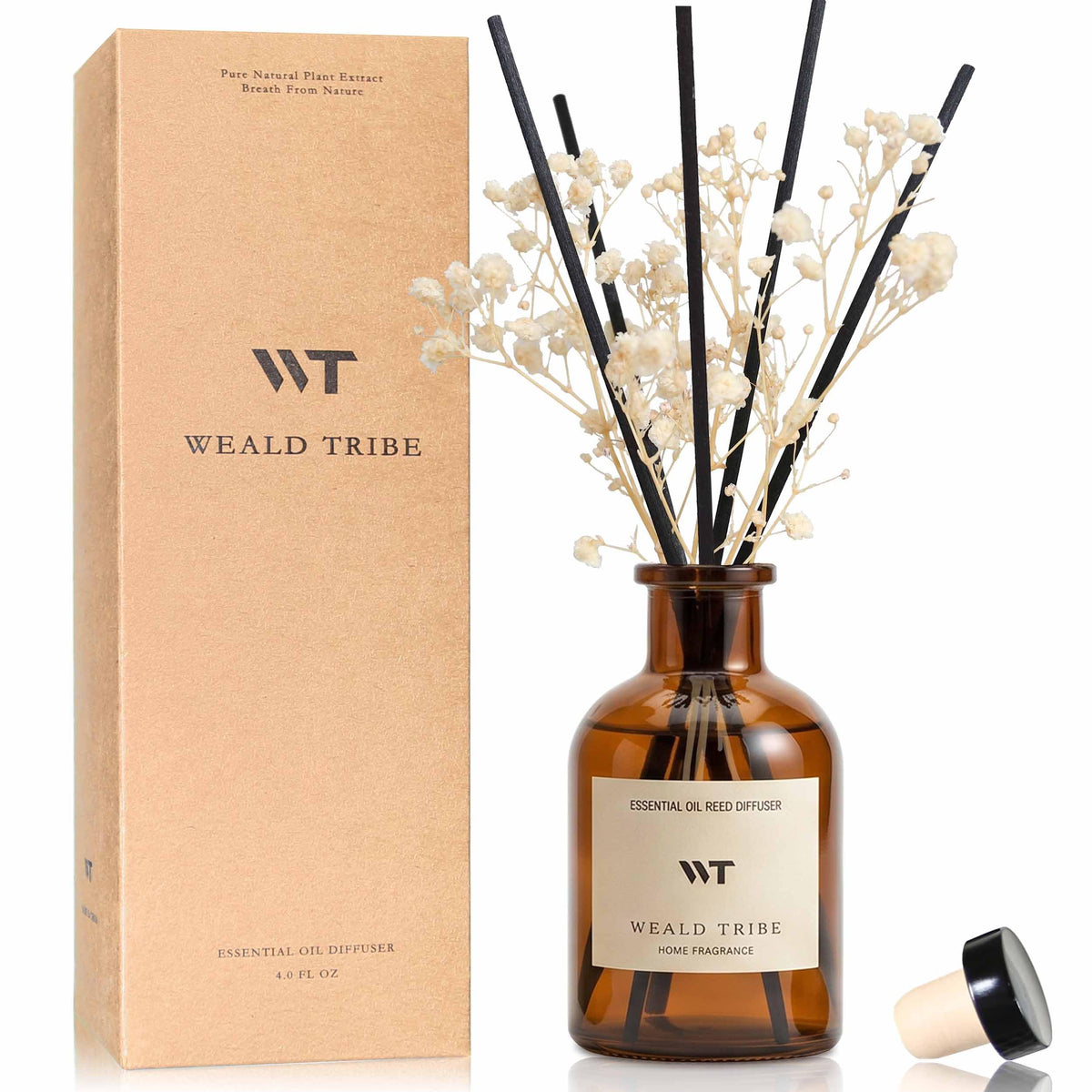 WEALD TRIBE Flower Reed Diffuser Set Clean White Linen Scent for Bathroom Air Fresheners | 4.0 fl oz Fragrance Oils with Sticks Home Fragrance Defusers | House Bedroom Office Shelf Decor & Gift