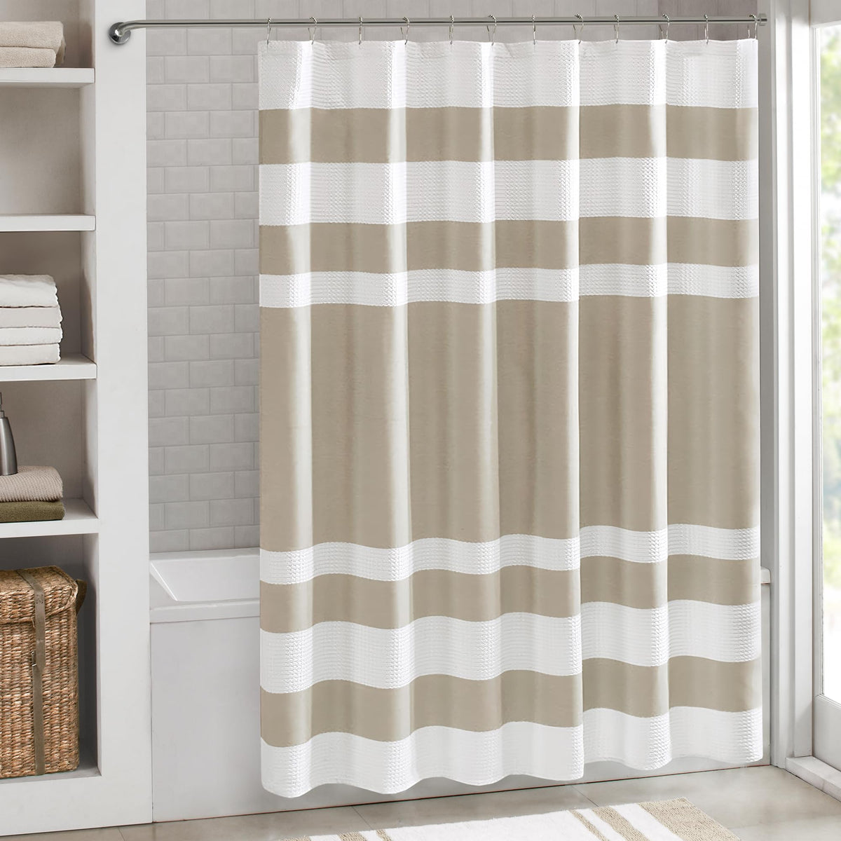 Madison Park Spa Waffle Shower Curtain for Bathroom, 72 x 72, Grey
