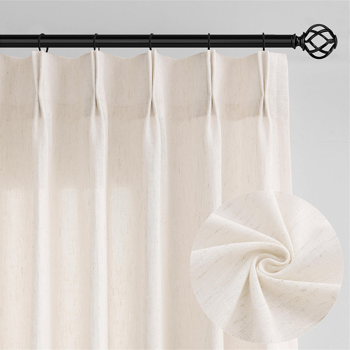72 Inch Linen Pleated Shower Curtain Burlywood Birch Semi Sheer