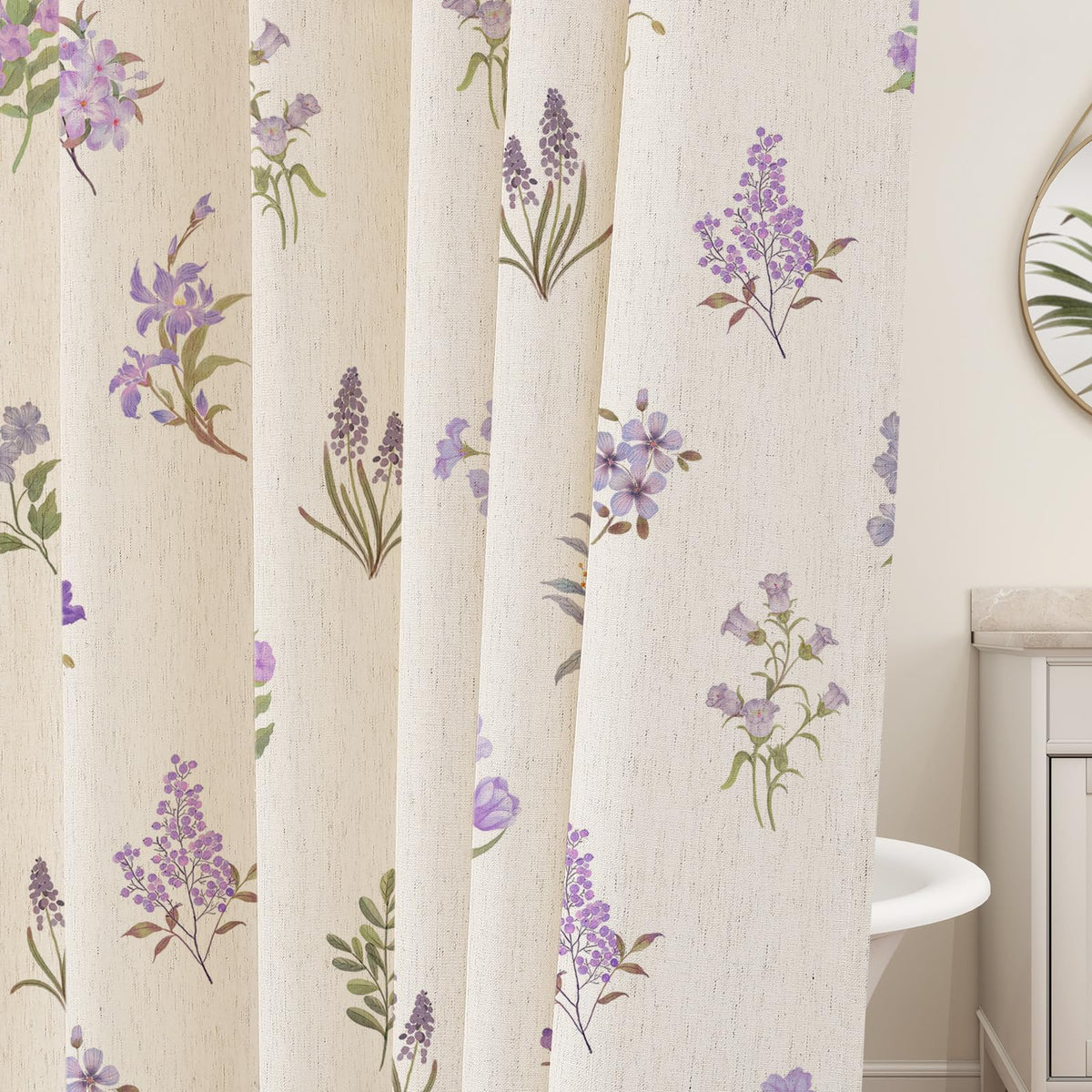 Floral Linen Shower Curtain, Spring Vintage Farmhouse Style, 72x72