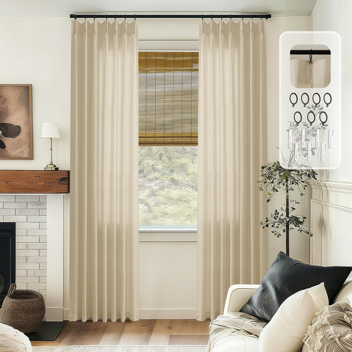 72 Inch Linen Pleated Shower Curtain Burlywood Birch Semi Sheer