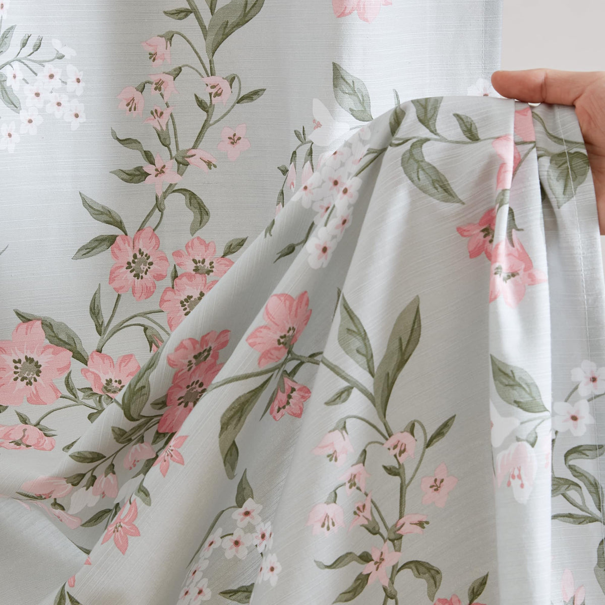 Martha Stewart 100% Cotton Floral Shower Curtain, 72 x 72, Sage Green