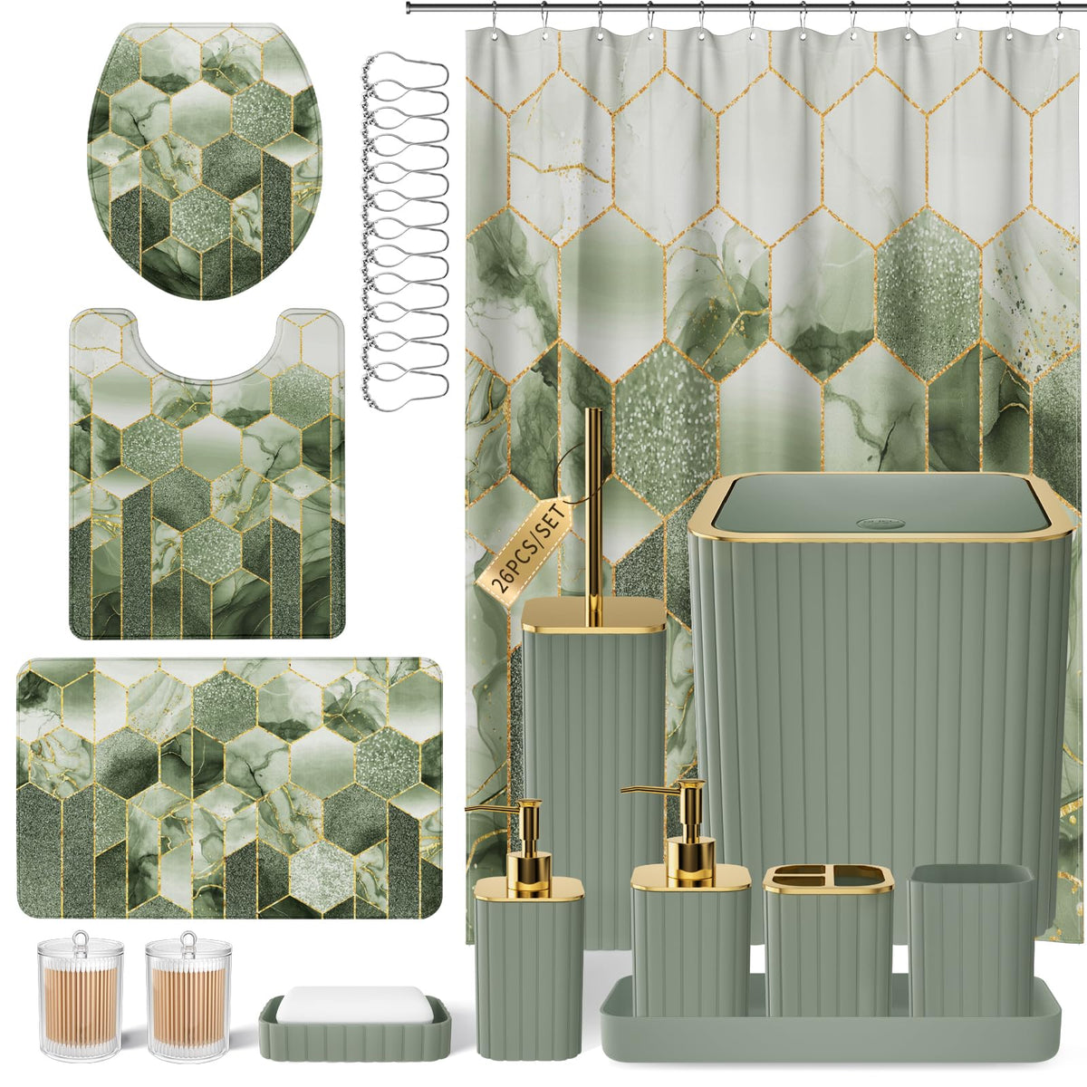 XLHOMO Bathroom Set - 26PC Bathroom Set with Shower Curtain and Rugs, Black