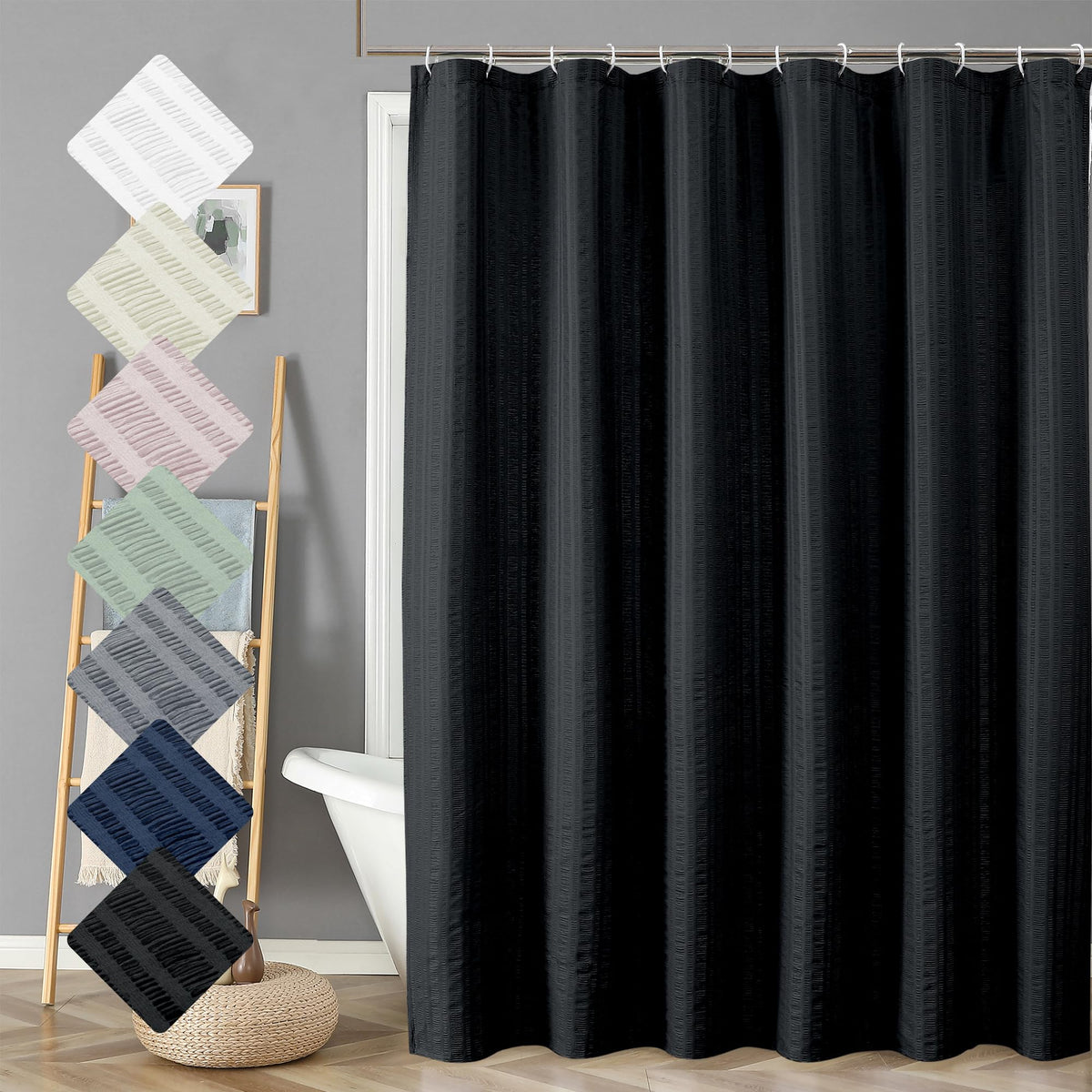 Aiyufeng Light Blue Shower Curtain for Bathroom, Embossed Textured Fabric Shower Curtain for Bathroom - Soft Cloth & Hotel Spa, Machine Washable, 72X72, Glacier Blue
