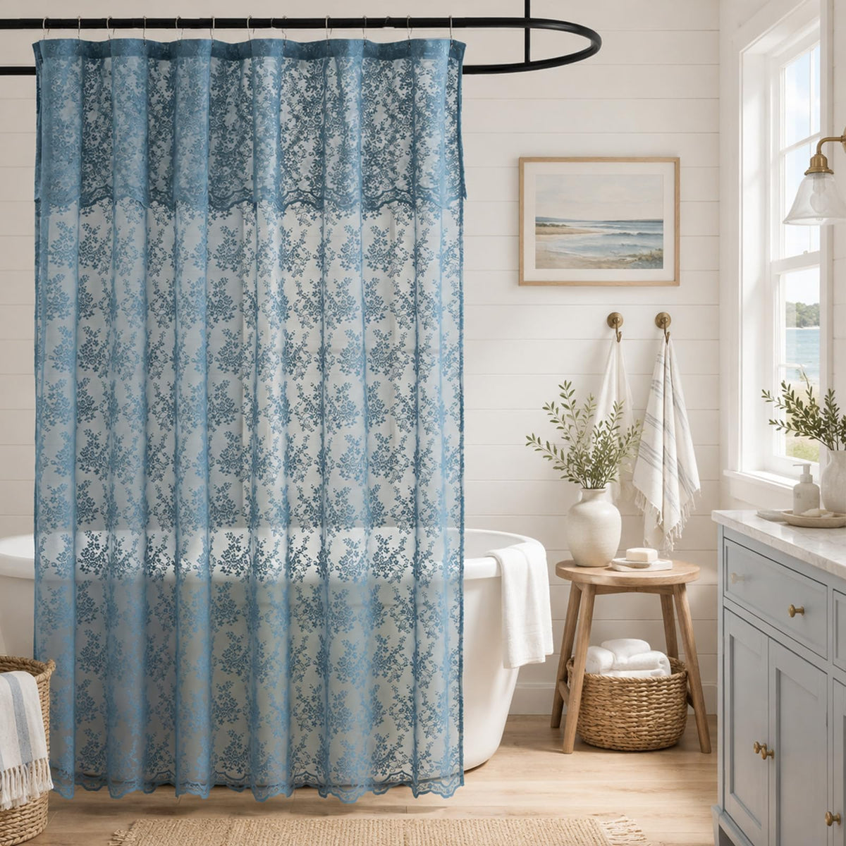 TUDECO Black Lace Shower Curtain with Valance, Gothic Style, 72 x 72 Inch