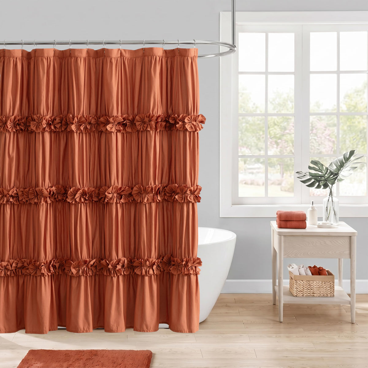 Homechoice Decor Camel Ruffle Shower Curtain 72" W x 72" H