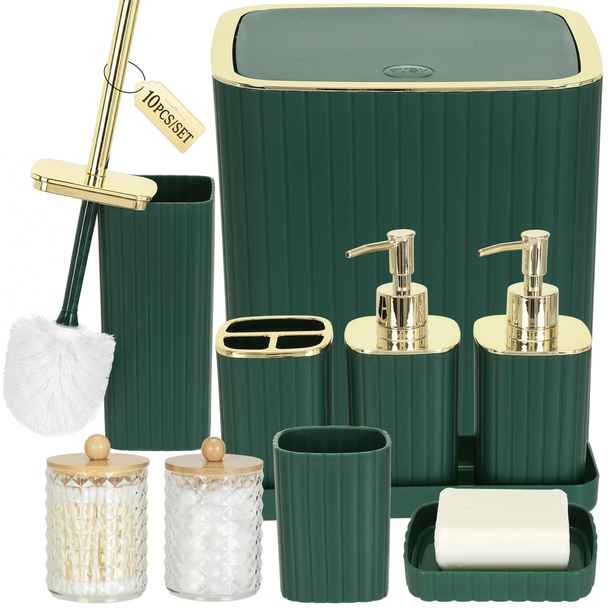Bathroom Accessories Set, 10-Piece Black and Gold All-in-One Bathroom Set