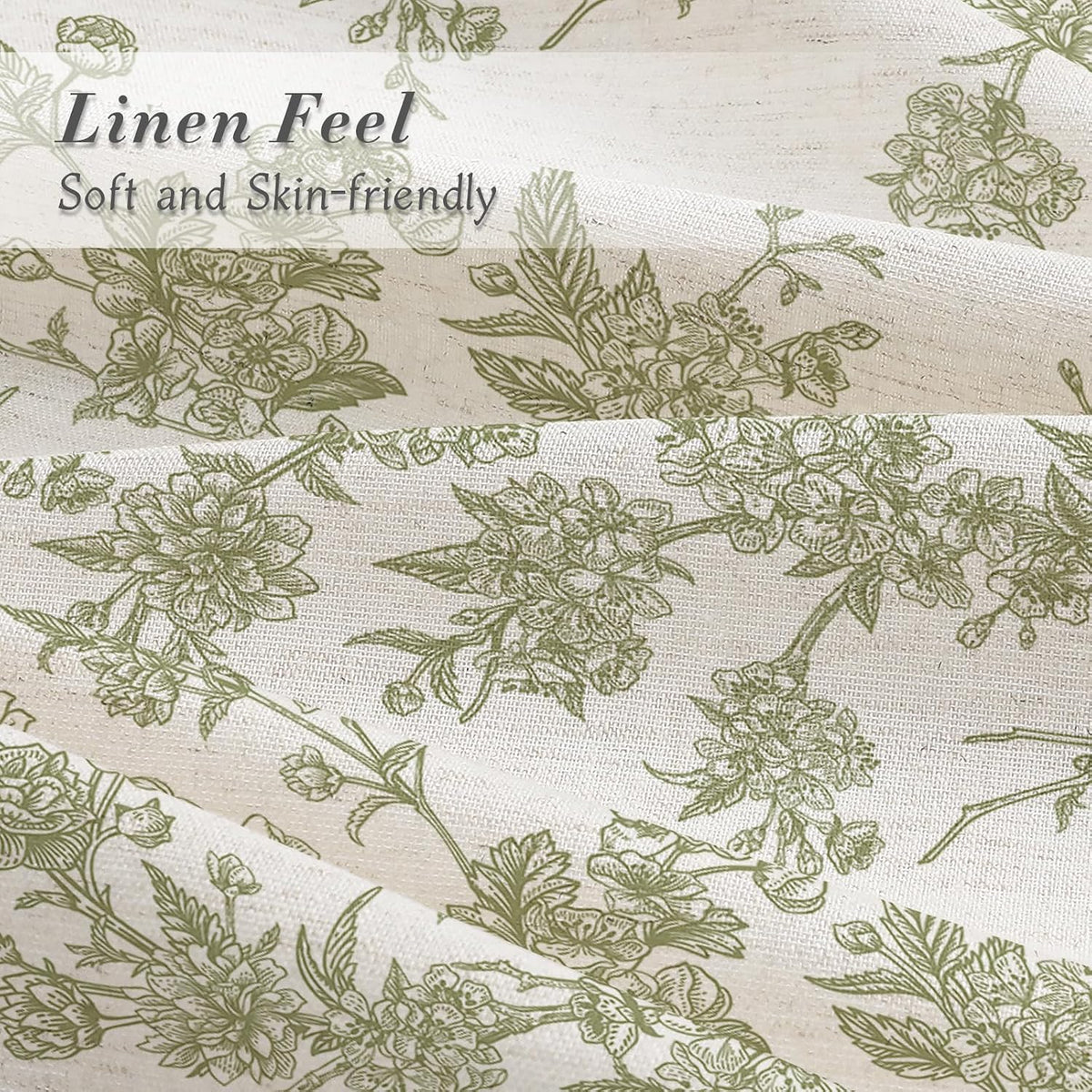Sage Linen Farmhouse Shower Curtain, Vintage Boho Floral 72x72