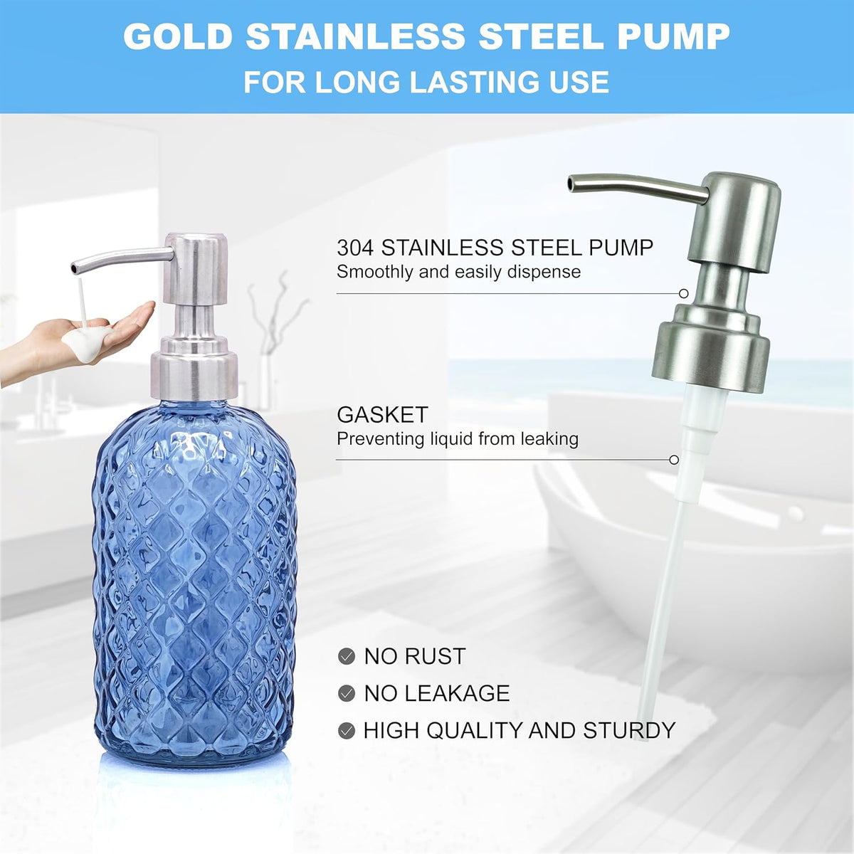 LaMarriti Blue Bathroom Accessories Set, 4Pcs Clear Glass Bathroom Set