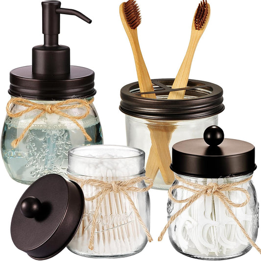 Amolliar Glass Mason Jar Bathroom Accessories Set 4 Pcs (Bronze)