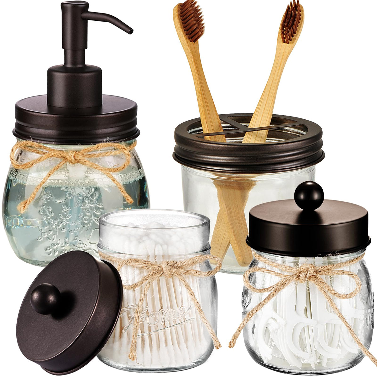 Amolliar Glass Mason Jar Bathroom Accessories Set 4 Pcs (Bronze)