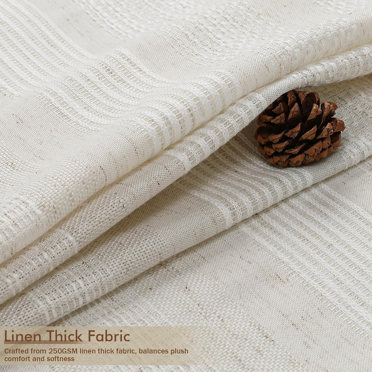 OVZME Extra Long Linen Shower Curtain - 84 Inch Long, Modern Farmhouse Heavy Duty Textured Soft Fabric, Rustic Country Boho Cloth Shower Curtain with Tassel for Bathroom Hotel, 72Wx84L Inches