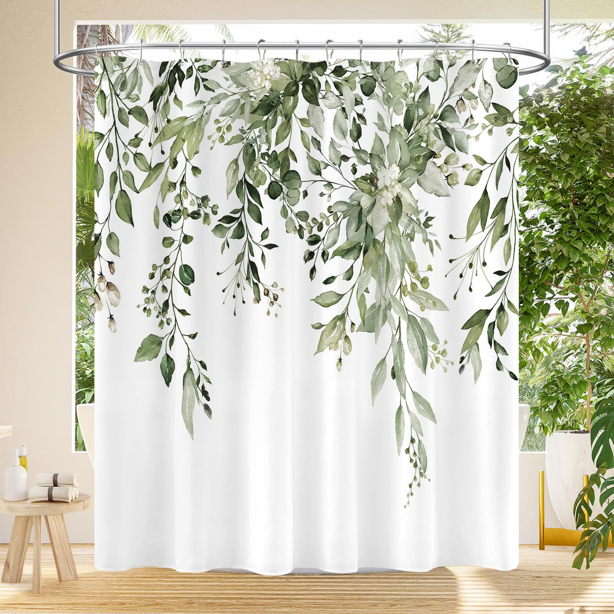 Sage Green Eucalyptus Fabric Shower Curtain for Bathroom, 72x72