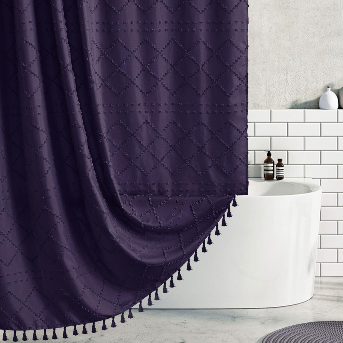 Siiluminisoy Sage Green Boho Shower Curtain Fabric Shower Curtain, 72 x 72 Tufted Chevron Textured Striped Modern Farmhouse Minimalist Cloth for Bathroom