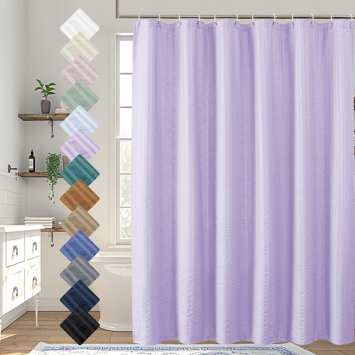 Aiyufeng Light Blue Shower Curtain for Bathroom, Embossed Textured Fabric Shower Curtain for Bathroom - Soft Cloth & Hotel Spa, Machine Washable, 72X72, Glacier Blue