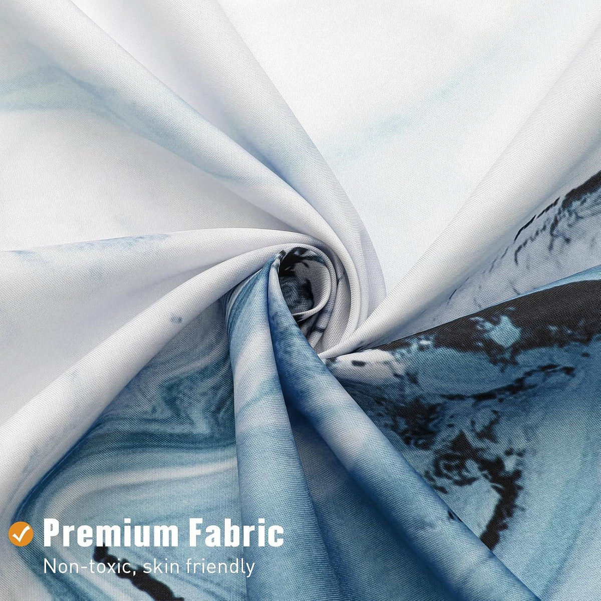 Blue Marble Fabric Shower Curtain, Abstract Watercolor, 72 x 72 Inches