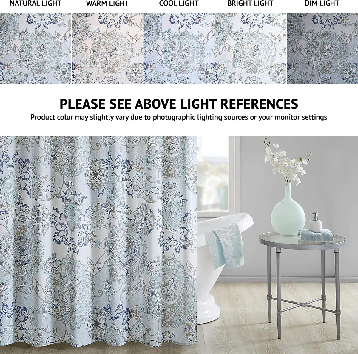 Madison Park Isla Shower Curtain for Bathroom, Cotton, 72 x 72, Blue