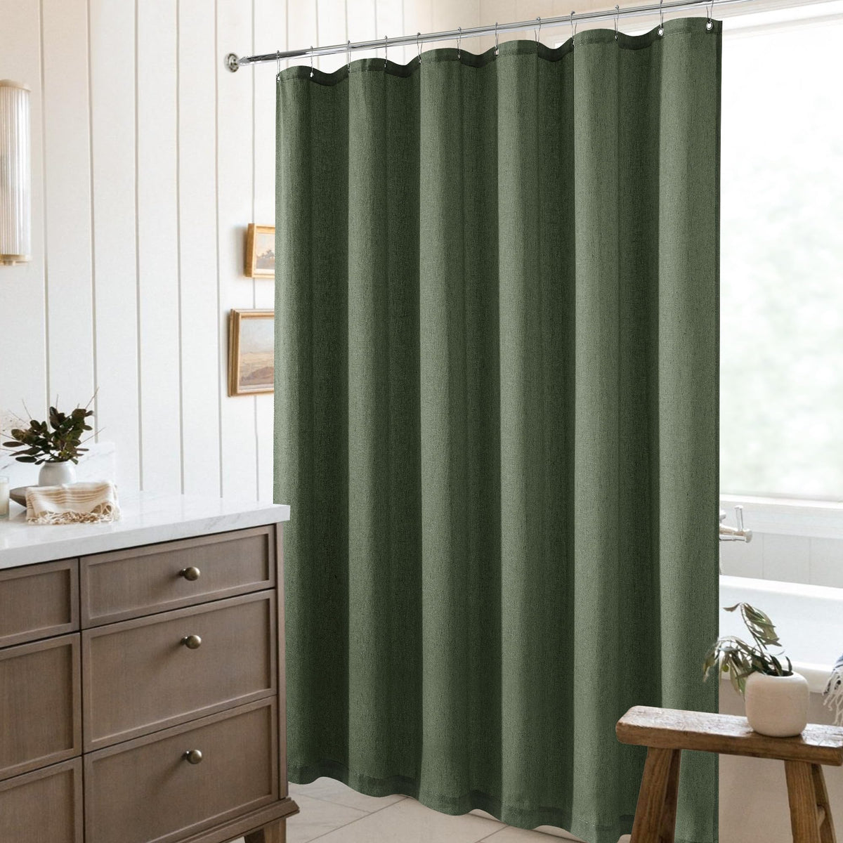 Cream Linen Shower Curtain for Bathroom Water Repellent 72x78 Inch