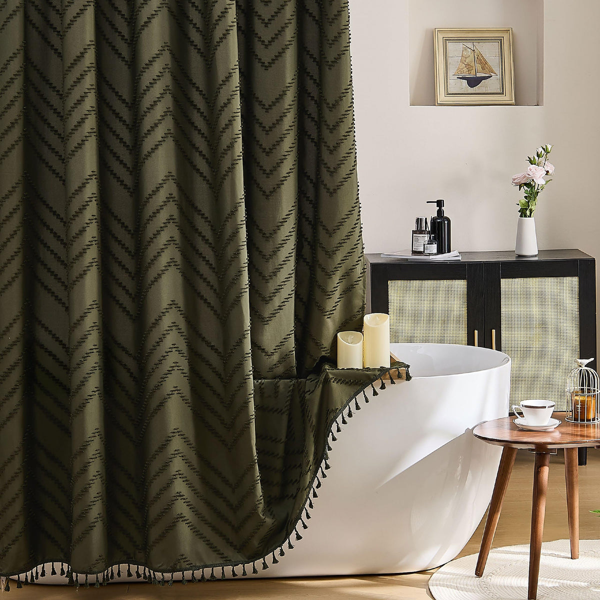 Siiluminisoy Sage Green Shower Curtain for Bathroom Boho Shower Curtain