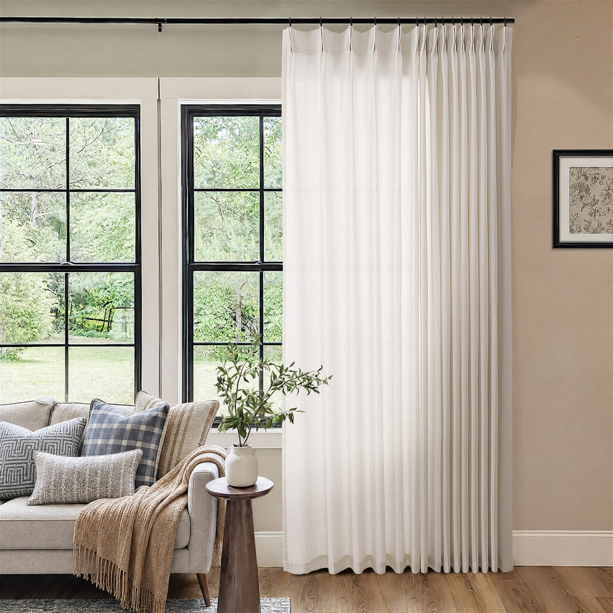 72 Inch Linen Pleated Shower Curtain Burlywood Birch Semi Sheer