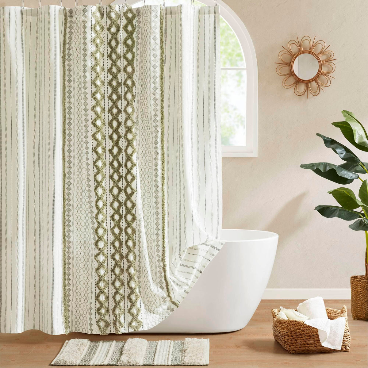 INK+IVY 100% Cotton Tufted Shower Curtain for Bathroom, Navy, 72 x 72