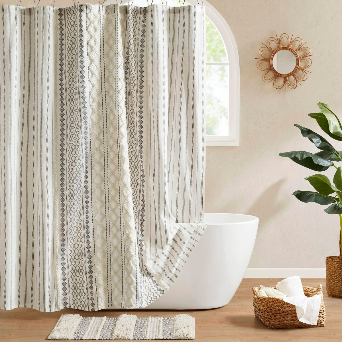 INK+IVY 100% Cotton Tufted Shower Curtain for Bathroom, Navy, 72 x 72