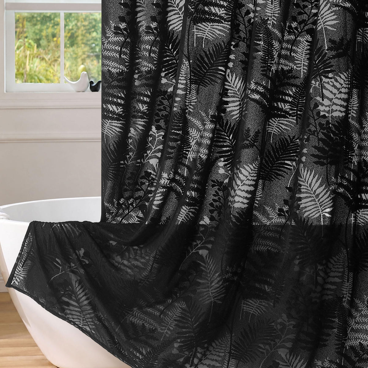 Olive Green Shower Curtain Lace Tropical Plant Textured Shower Curtain Sheer Farmhouse Fabric Shower Curtains for Bathroom 72 x 72