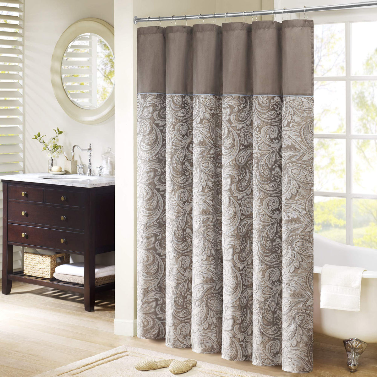 Madison Park Aubrey Shower Curtain for Bathroom, 72 x 72, Burgundy