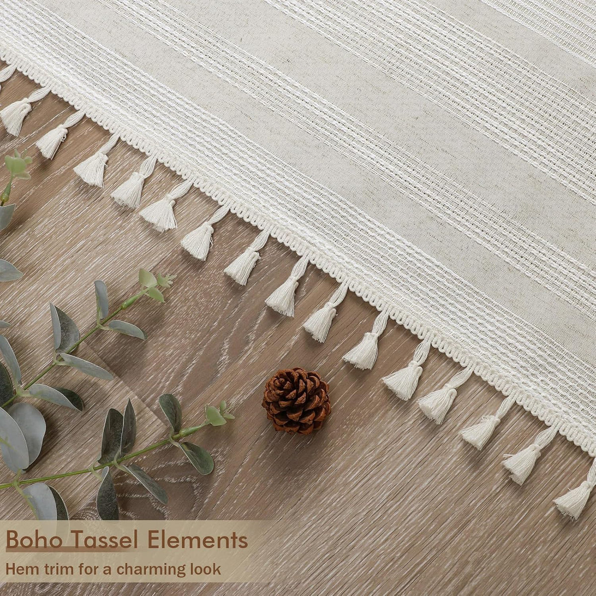 OVZME Extra Long Linen Shower Curtain - 84 Inch Long, Modern Farmhouse Heavy Duty Textured Soft Fabric, Rustic Country Boho Cloth Shower Curtain with Tassel for Bathroom Hotel, 72Wx84L Inches