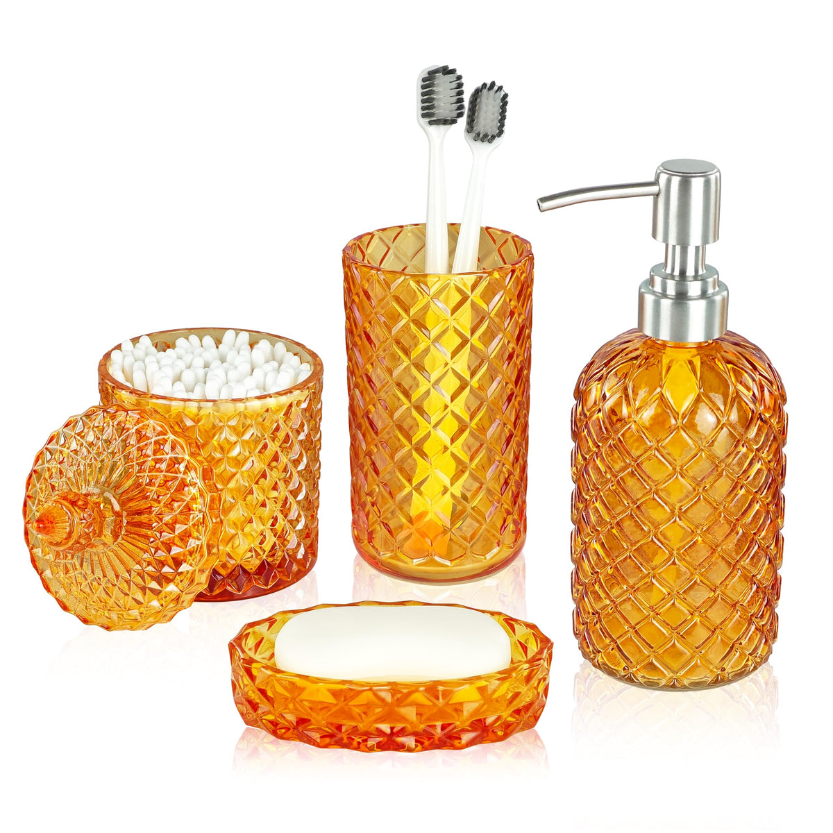 LaMarriti Blue Bathroom Accessories Set, 4Pcs Clear Glass Bathroom Set