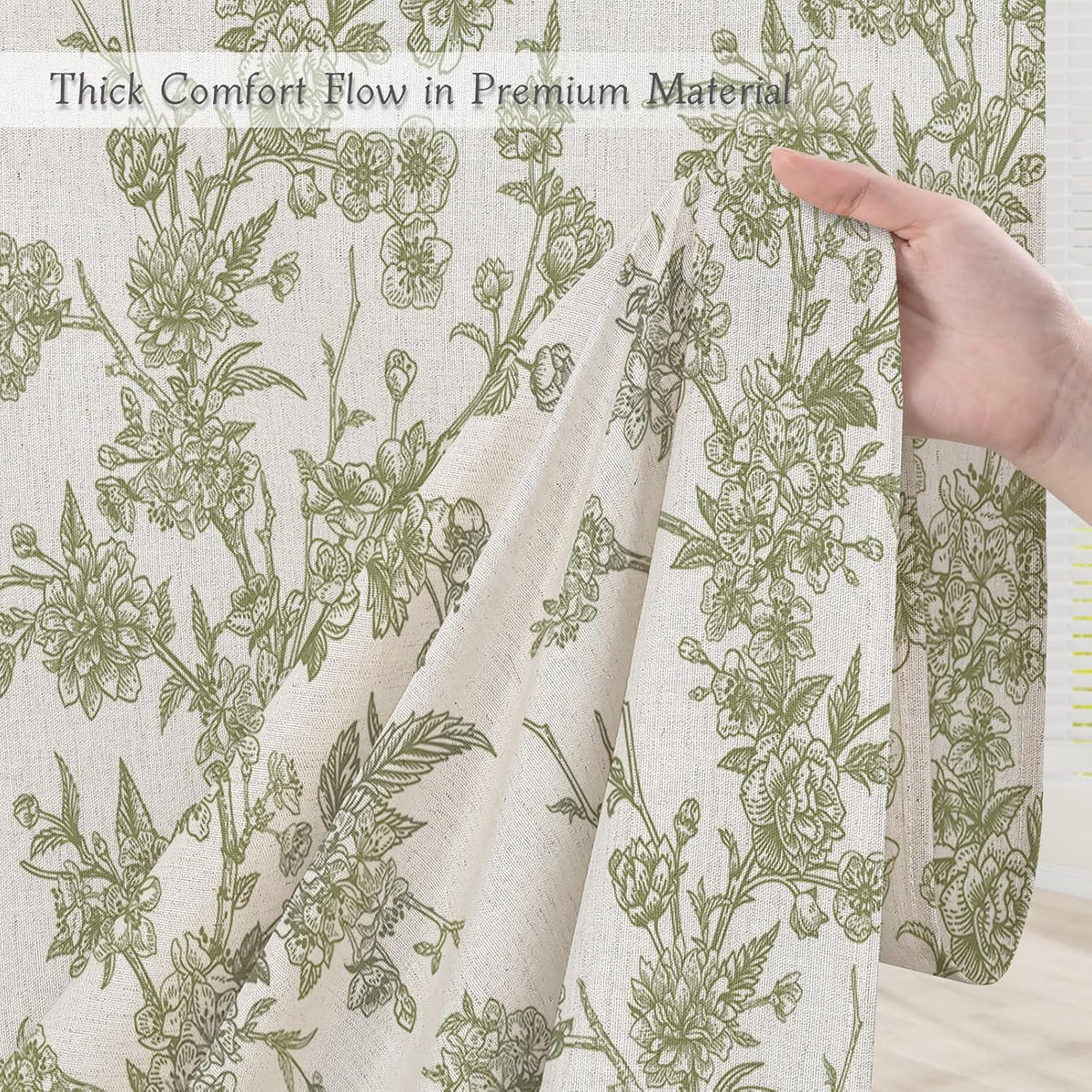 Sage Linen Farmhouse Shower Curtain, Vintage Boho Floral 72x72