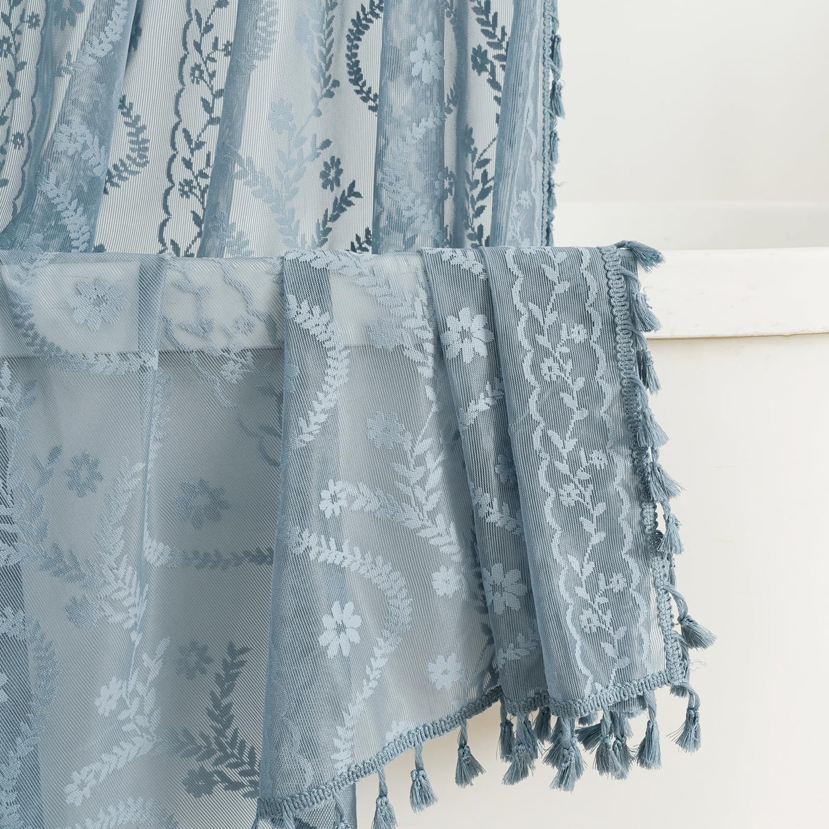WAZZIO Terracotta Lace Shower Curtain for Bathroom 72" W x 84" L, Victorian Farmhouse Floral Pattern Tassel Fancy Shower Curtain Boho Washable Cloth Decorative Bath Curtains,1 Panel
