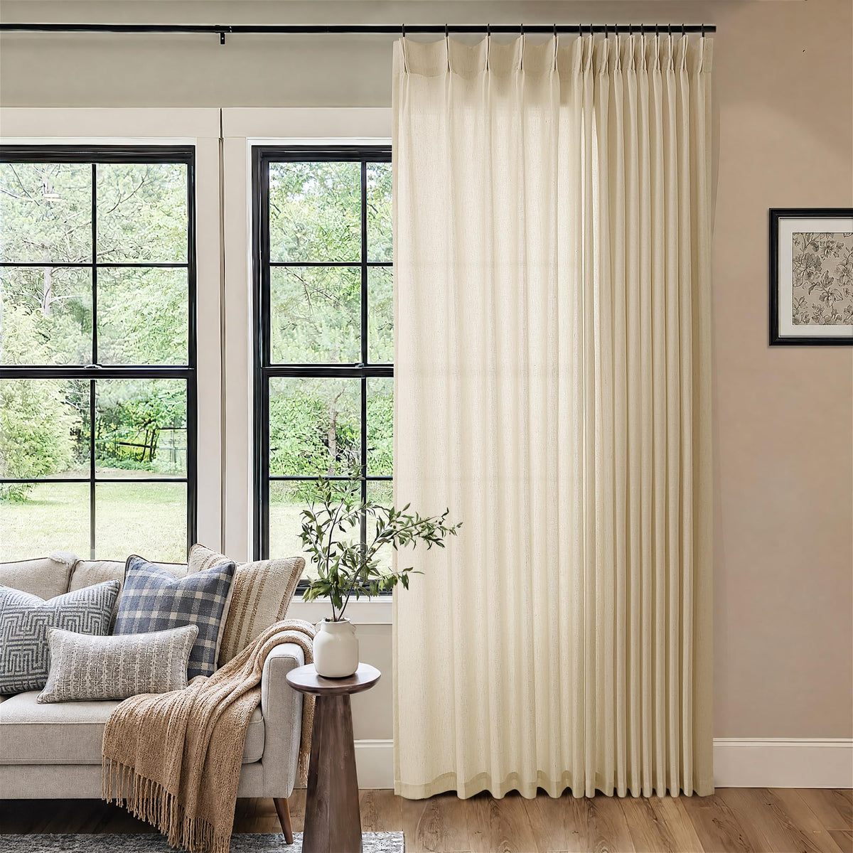 72 Inch Linen Pleated Shower Curtain Burlywood Birch Semi Sheer