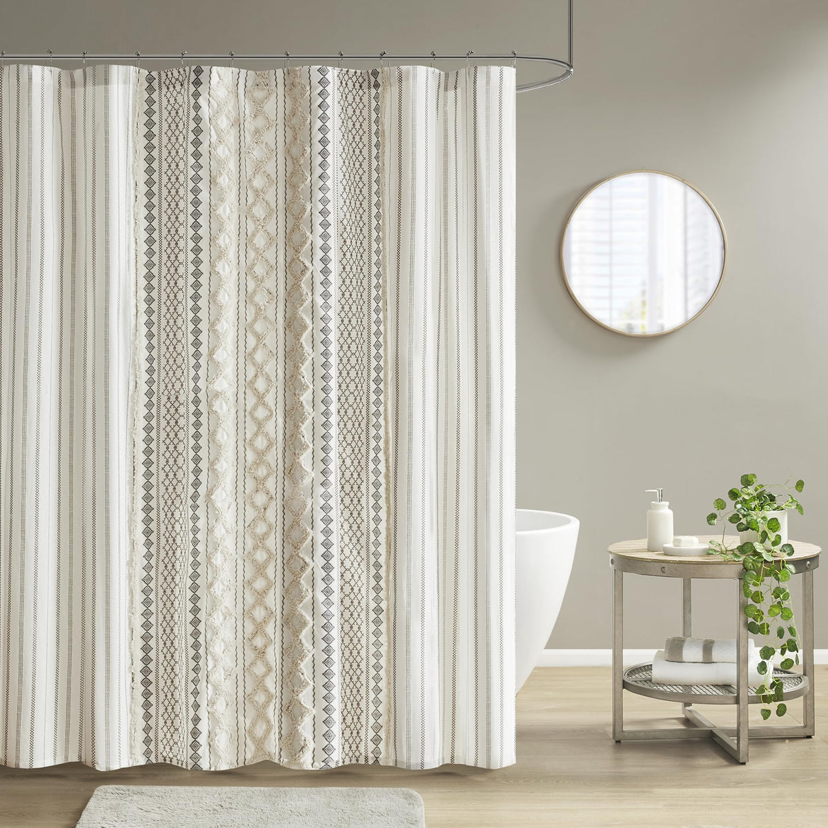INK+IVY 100% Cotton Tufted Shower Curtain for Bathroom, Navy, 72 x 72