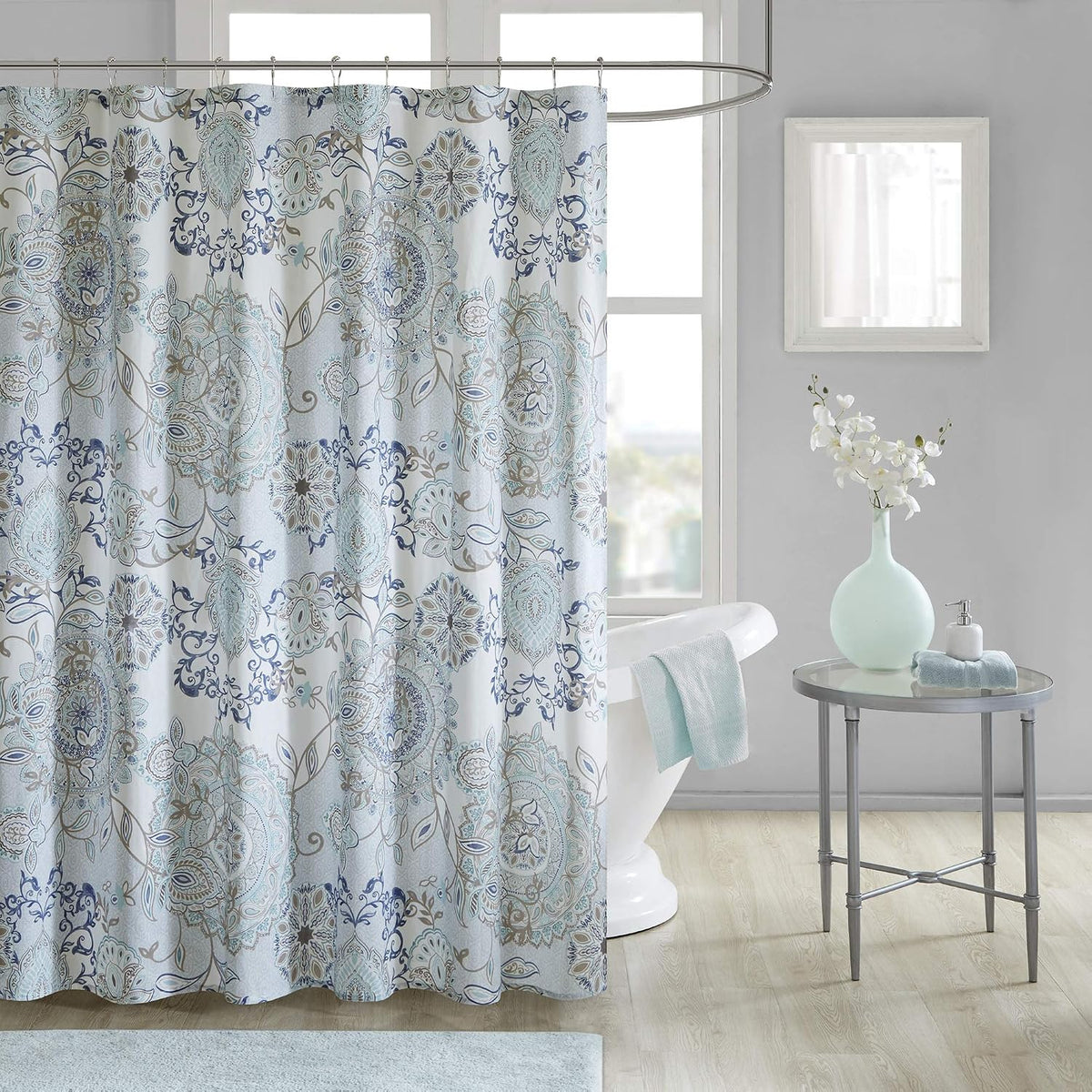 Madison Park Isla Shower Curtain for Bathroom, Cotton, 72 x 72, Blue