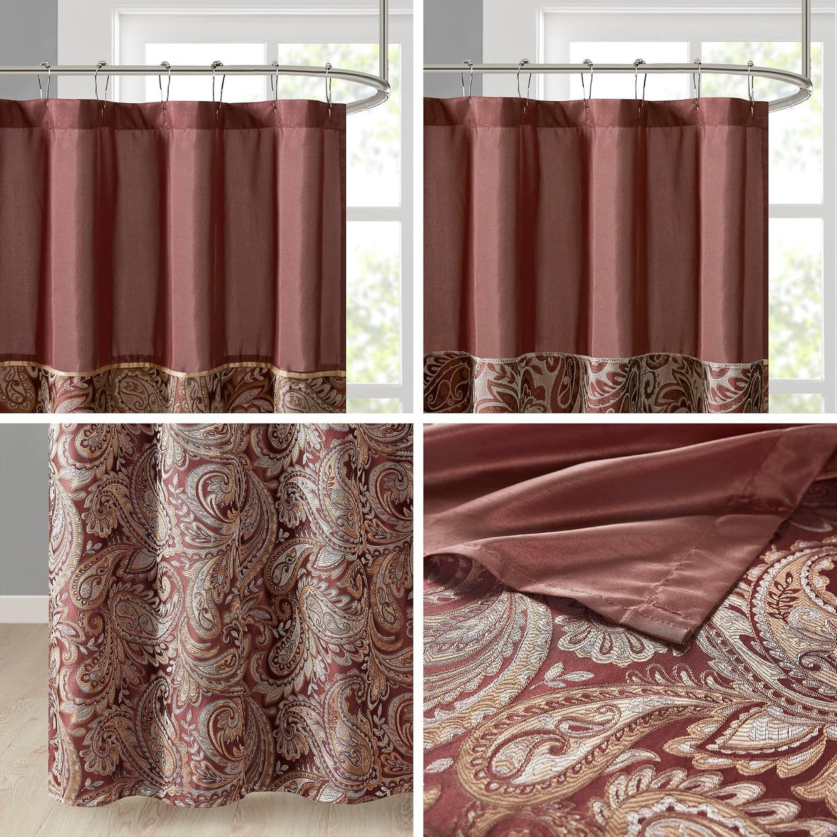 Madison Park Aubrey Shower Curtain for Bathroom, 72 x 72, Burgundy