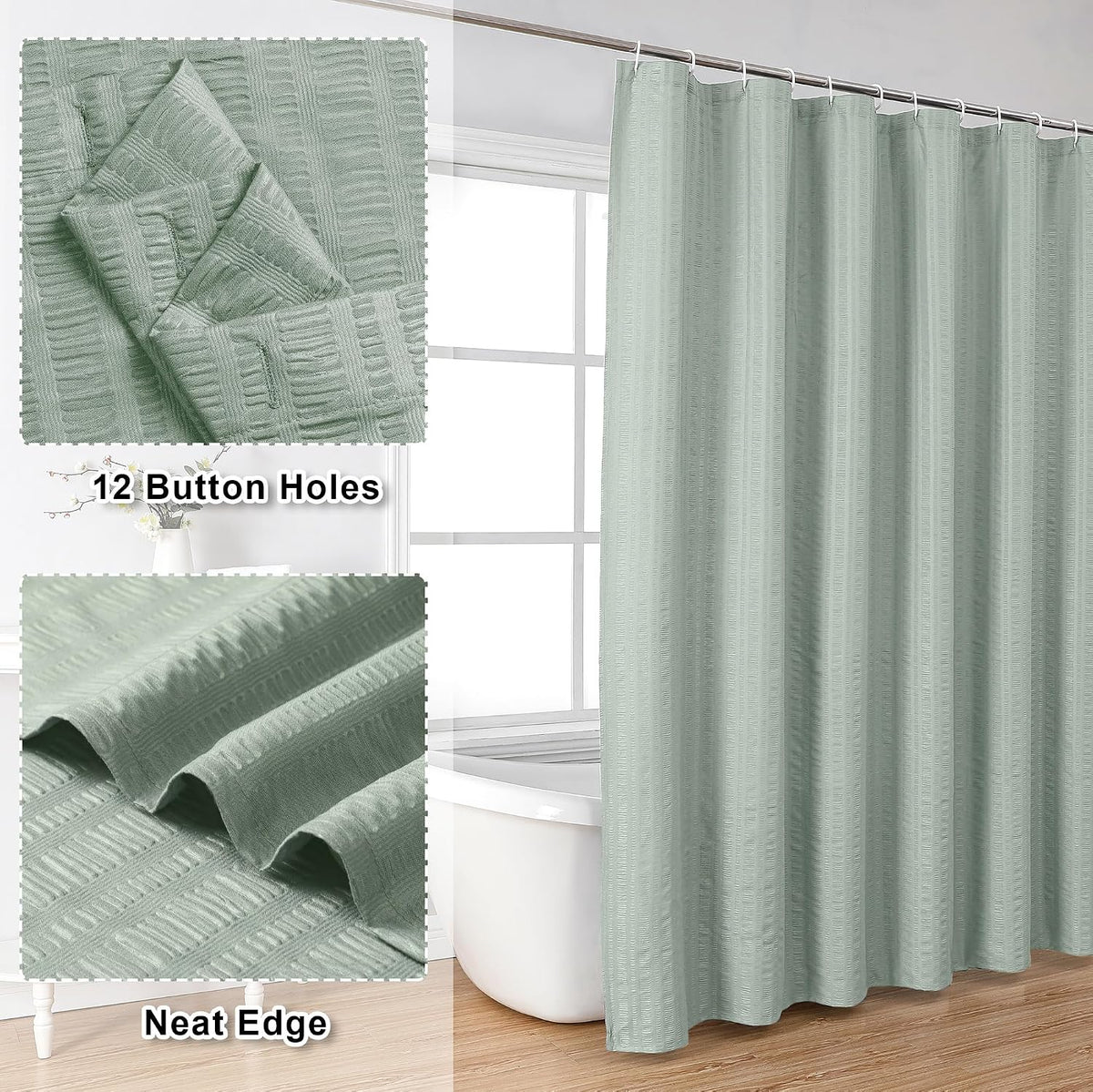 Aiyufeng Moga Sage Green Shower Curtain - 3D Embossed Textured Shower Curtains for Bathroom, Luxury Polyester Cloth Bath Curtain, 72Wx72H, Green
