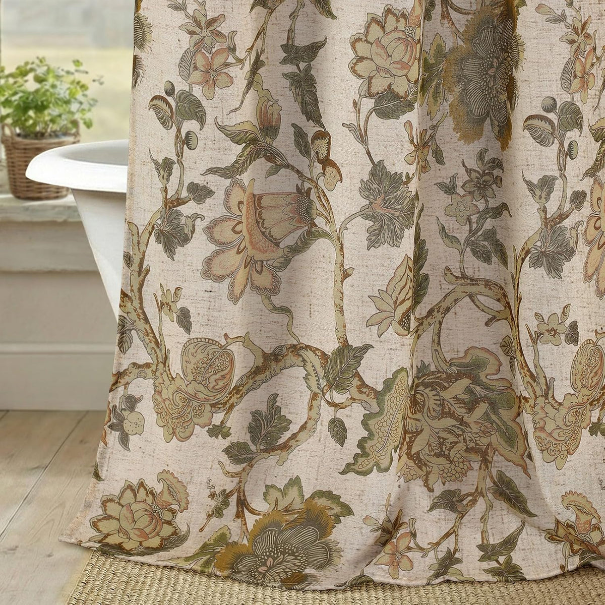 Brown Vintage Floral Shower Curtain for Bathroom,72W*72H Inch