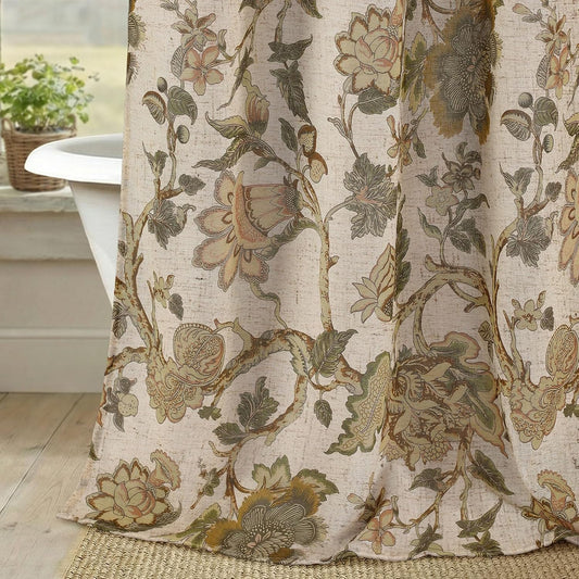 Brown Vintage Floral Shower Curtain for Bathroom,72W*72H Inch