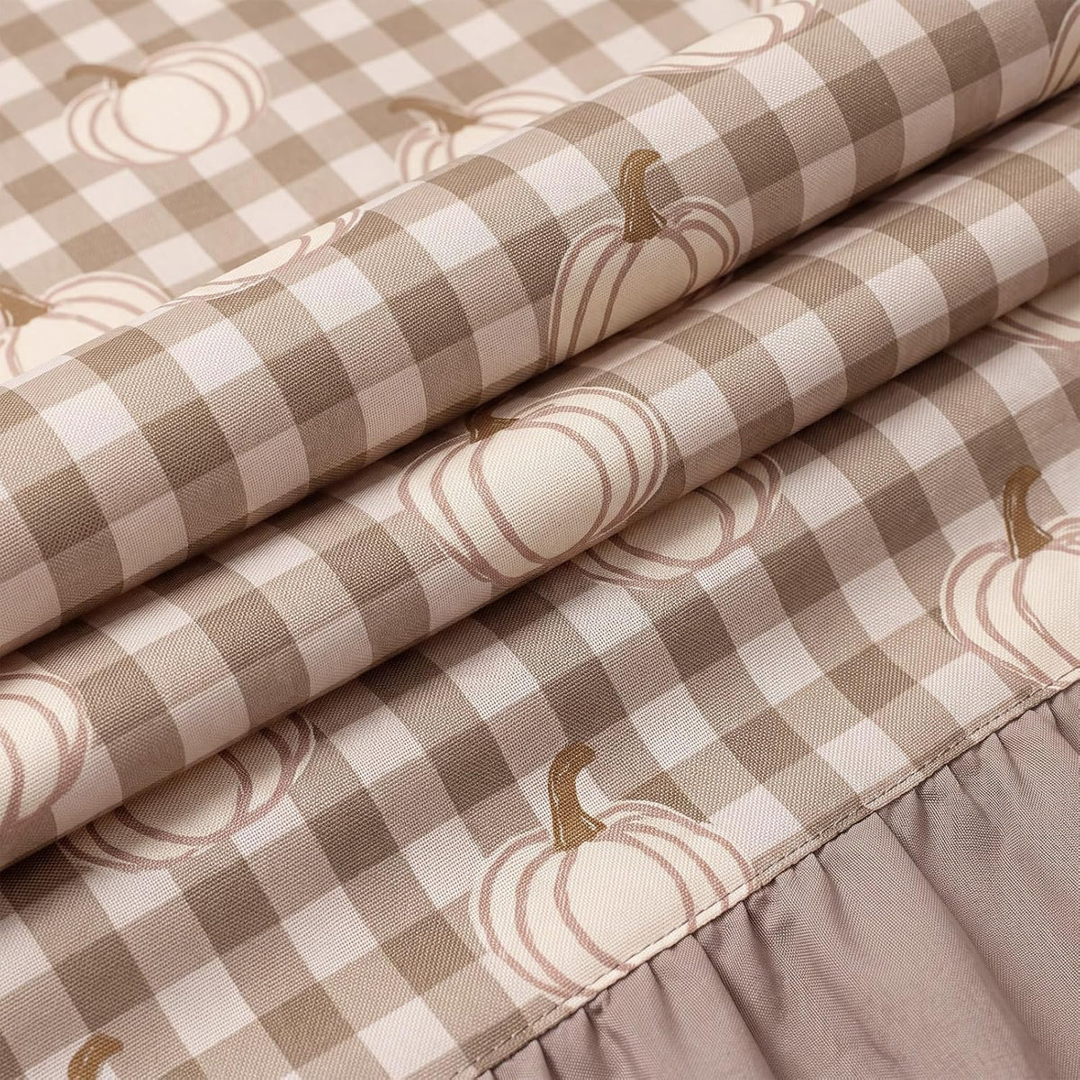 Irenare Fall Pumpkin Shower Curtain, Beige Ruffle Gingham Bathroom Decor