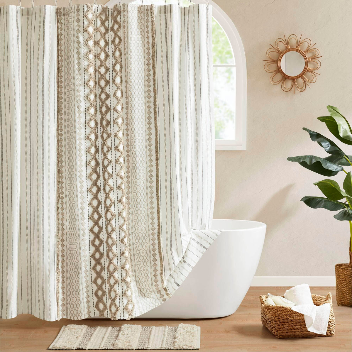INK+IVY 100% Cotton Tufted Shower Curtain for Bathroom, Navy, 72 x 72